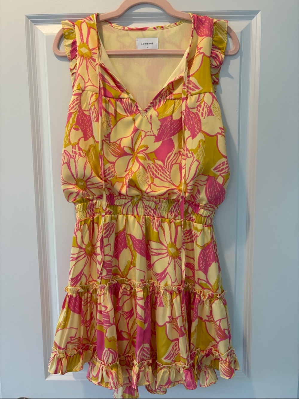 Adrienne Yellow & Pink Floral Ruffle Tiered Dress